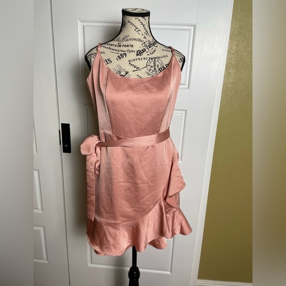 Lulu’s Glamourous Lifestyle Blush Pink Satin Faux-Wrap Mini Dress - Picture 5 of 11